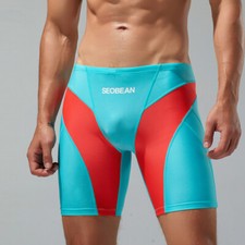 SEOBEAN MENS LOW RISE COLOR BLOCK SWIMWEAR LONG VORTEX SWIMWEAR