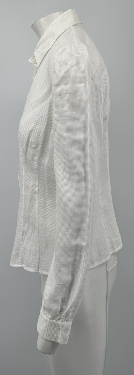 Prada Women's White Cotton Button Down Frayed Edge Long
