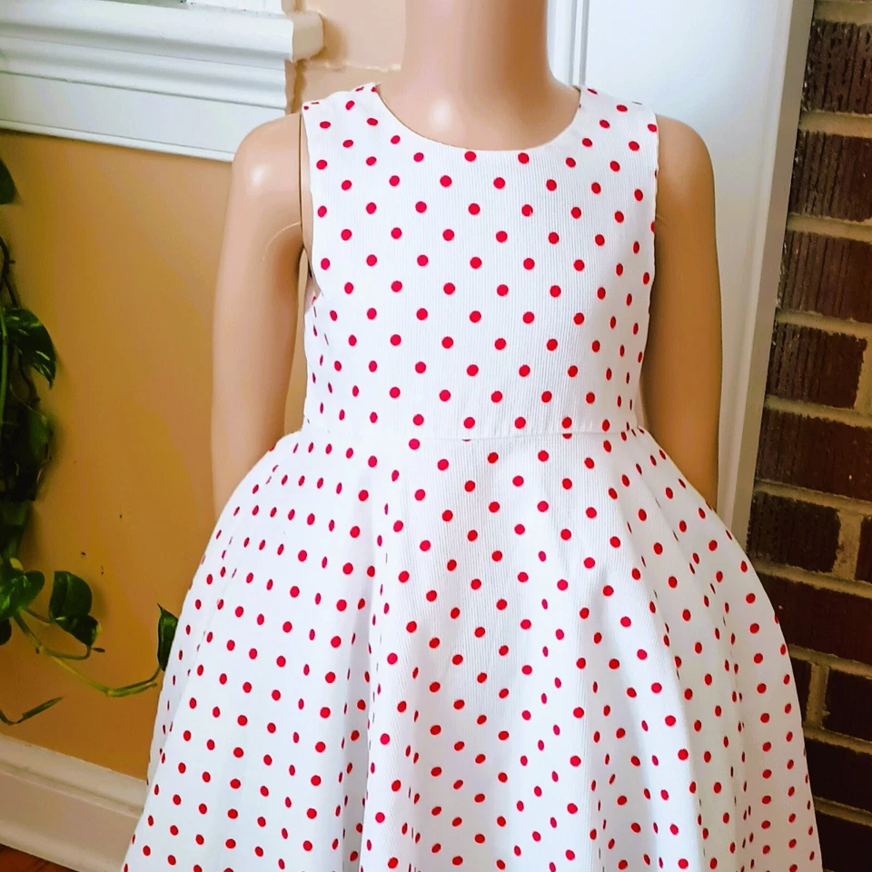 Vestido Sophie Rose Lunares 6 Niñas Blanco Rojo Sin Mangas Dobladillo Crinolina Atado Trasero Foto 3 de 4