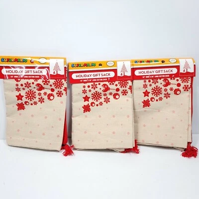 GEEKNET Christmas Tree Holiday Gift Sack Mario 18" x 26" Canvas Bag GameStop Lot Of 3