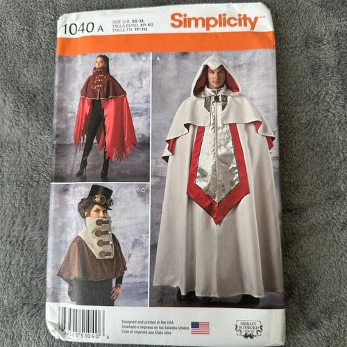 Simplicity 1040 Sz XS-XL Unisex Hooded Cape Steampunk Fantasy Costume Cosplay