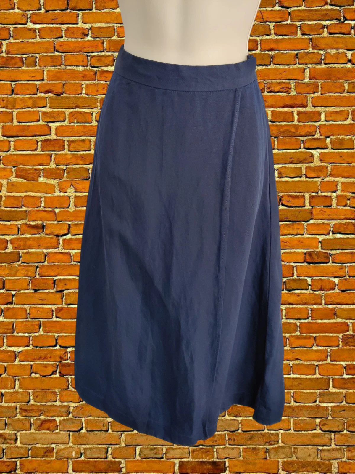 BNWT GANT NAVY BLUE MIDI SKIRT SIZE XS LINEN & VISCOSE WRAP STYLE