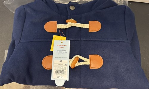 Cat & Jack Boys Navy Blue Faux Wool Coat 4T - Picture 4 of 9