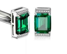 2.90CT Emerald Cut Lab Created Green Emerald Men's Cufflink 14K Wh Gold Plated.