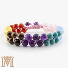 7 Chakra Double Row Bracelet – Healing Gemstone, Adjustable Beaded Jewelry