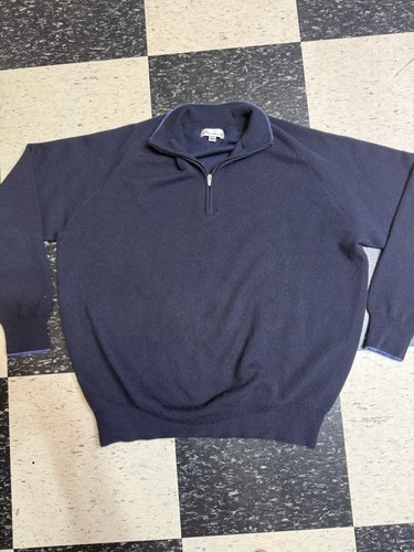 Men's Peter Millar 1/2 Zip Long Sleeve Sweater Blue Cashmere Poly Sz L - Picture 2 of 9