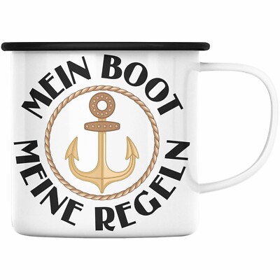 Trendation - Kapitän Emaille Tasse Geschenk Käptn Lustiger Spruch Bootsfahrer Sp