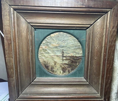 Tableau XIXème Huile Sur Papier Moulin Pays-Bas - Photo 1/4