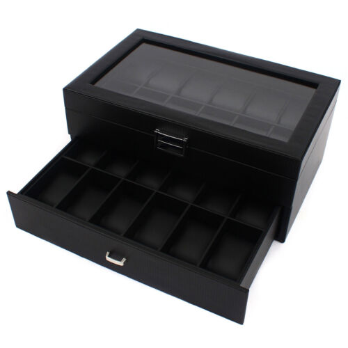 24 Slots Men Watch Box Organizer Large Watch Holder Jewelry Storage Display Case - Picture 7 of 11