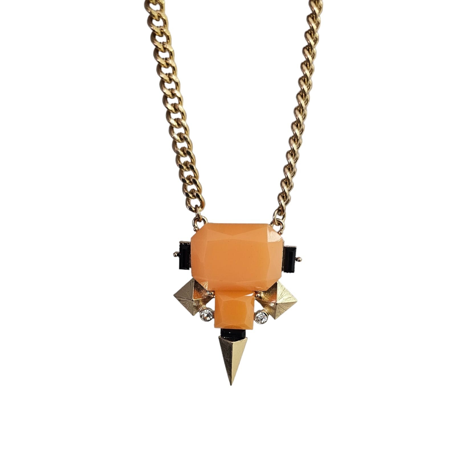 Orange Crystal Beaded Choker Necklace for Women with Stone Pendant-image