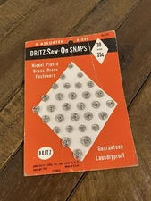 Vintage 1957 DRITZ Sew-On Snaps 30 CT No. 722  4 ASSORTED SIZES NICKEL PLATED