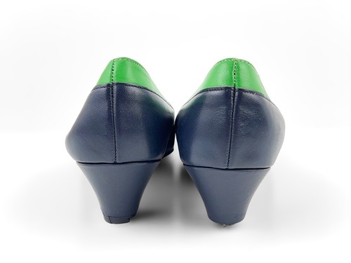 VINTAGE CALIFORNIA MAGDESIANS MOD GREEN BLUE LEATHER KITTEN HEELS SZ 8 - Picture 11 of 14