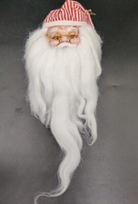 Vintage Santa Claus Face Head Christmas Ornament Striped Hat Plastic Face 11"