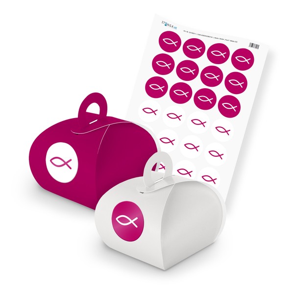 Itenga Set Fisch Pink Weiß M32 24X Geschenkbox Karton Schachtel Griff U Sticker-image