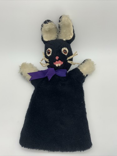 Vintage Black Rabbit Hand Puppet Handmade 1960s Pipe Cleaners Retro Kitsch