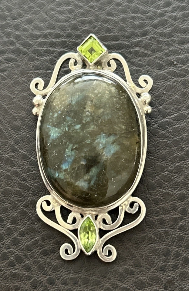 Colgante de piedras preciosas de peridoto labradorita enorme de plata de ley fina de diseño AF 925 Foto 2 de 4