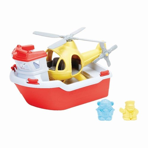 Green Toys Rescue Boat Helicopter Bath Toy Set Duck Bear Eco Friendly 4 Piece - Afbeelding 1 van 16