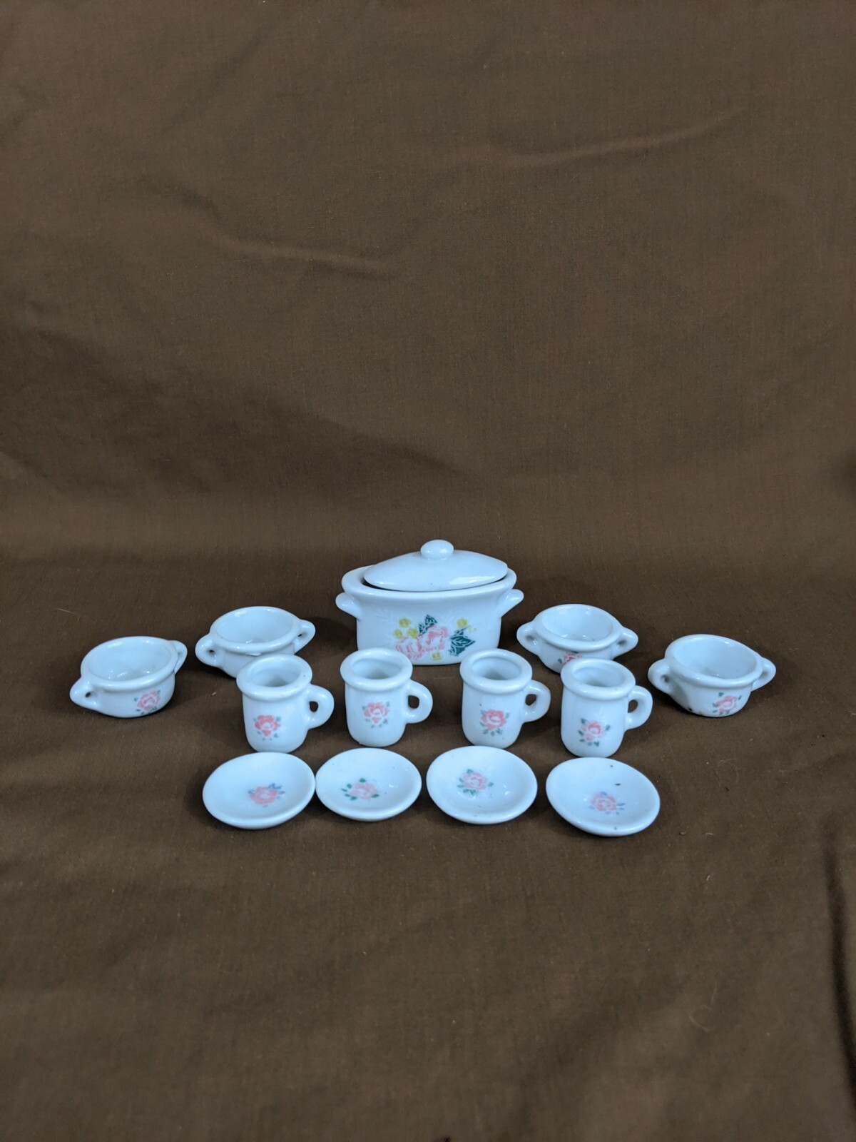 1:12 Miniature 15pcs Porcelain Tea Cup Set Tableware Kitchen Gift 