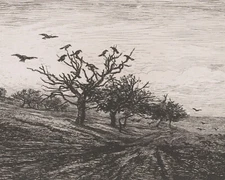 1867 Tree with Crows Vintage Drawing Giclee Print on Fine Art Paper