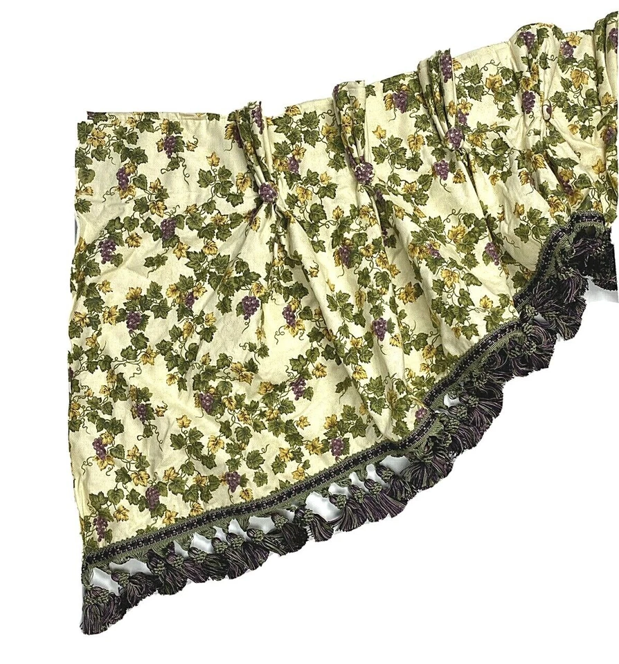 2 cenefas personalizadas pesadas de lujo púrpura verde cortinas uvas vino pellizco plisado  Foto 2 de 4