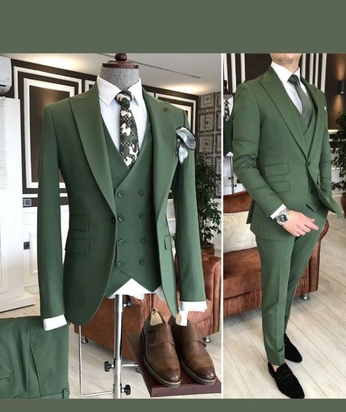 Men Suit Mint Green Peak Lapel Slim Fit Party Prom Groom Tuxedo
