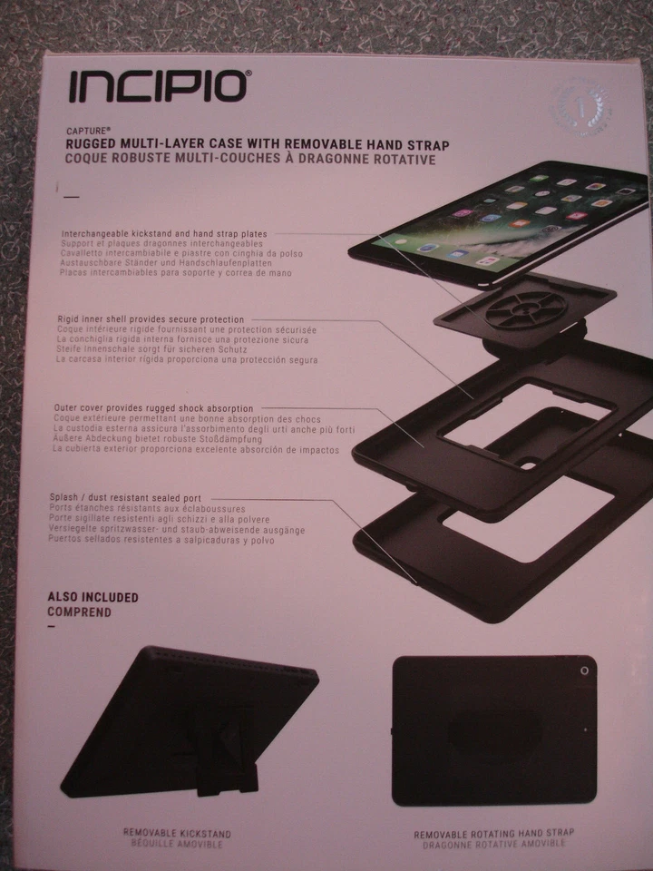 Funda resistente multicapa Incipio iPad 2017-2018 con correa de mano extraíble, negra Foto 2 de 4