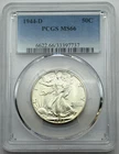 1944-D Walking Liberty Half Dollar, PCGS MS66, Gem+ Lustrous Silver 50C.