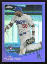 2013 Topps Chrome Yasiel Puig Purple Refractor RC Rookie #138 Card. rookie card picture