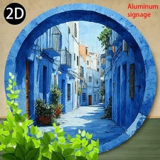 1pc Vintage Spanish Bilbao Art Print - Turquoise Blue & White Mediterranean Wall