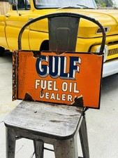 Gulf Oil Double Sided Porcelain Advertising Sign Flange 17 Inches