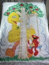 Sesame Street Big Bird Elmo Blanket Baby VTG Fabric Growth Chart Nursery Decor