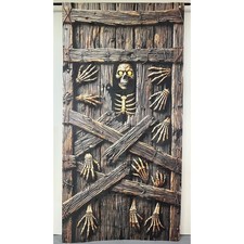Halloween Skeleton Boarded Door Cover Banner Spooky Haunted House Decor 36x78"