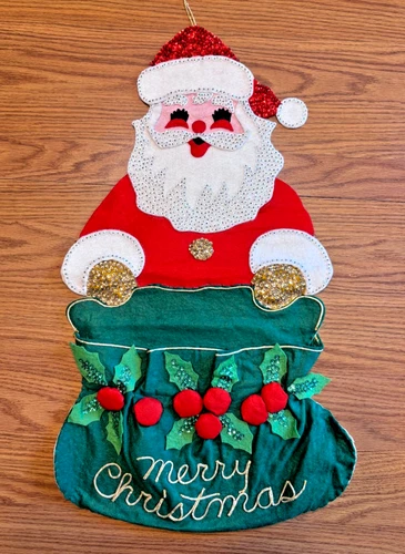 Vtg Bucilla Felt Applique Santa's Mail Bag Christmas Card Holder from Kit 1655