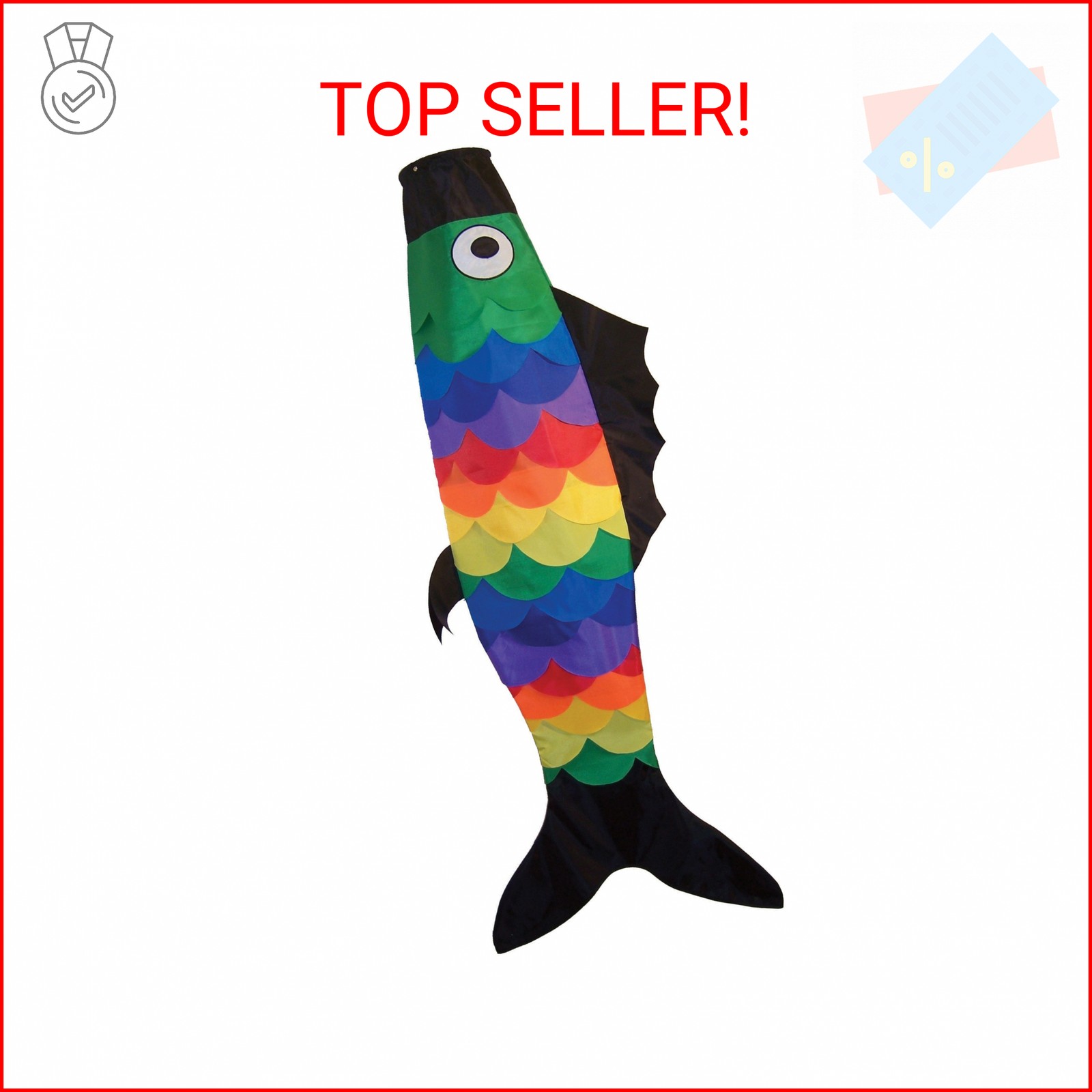Colorful 60-Inch Rainbow Fish Windsock for Outdoor Decor