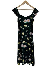 Loft Black Floral Ruffle Strap Sweathart Neck Midi Dress Size 4