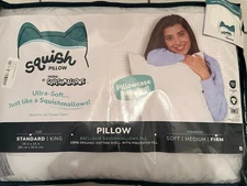 SquishPillow Original Standard Firm Bed Pillow Ultra Soft with Pillow Case