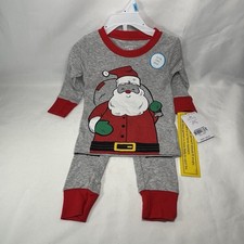 Santa Claus Boys Pajamas 6M Infant Toddler Gray Christmas Holiday Carters NWT