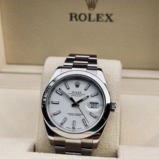 ROLEX DATEJUST 116300 WHITE DIAL SMOOTH BEZEL ON OYSTER FULL SET 41MM 2013
