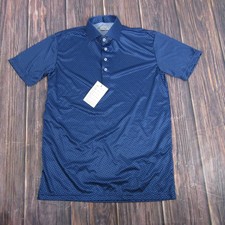 Collars  Co. Polo Shirt Mens Medium Navy Blue Dress Collar Micro Dot Stretch