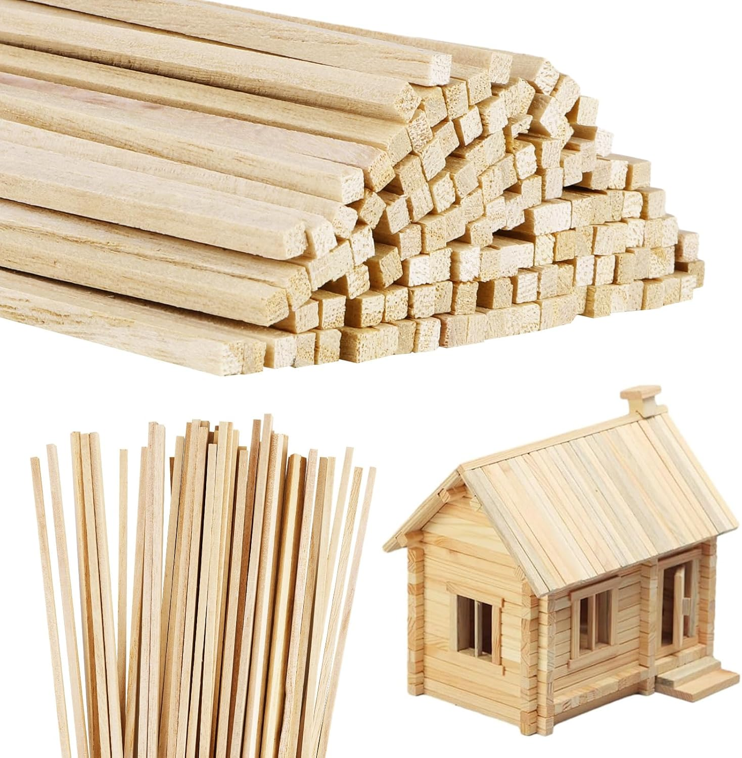 120 Pcs Balsa Wood Sticks,3 X 3 X 300 Mm Natural Wooden Dowels | Unfinished Squa