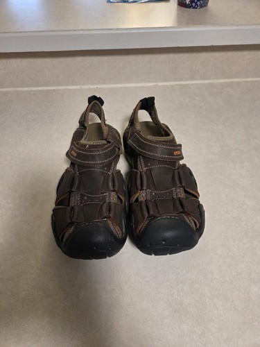 Crocs Swiftwater Leather Fisherman Sandals Mens Brown Water Trail Hiking Size 10