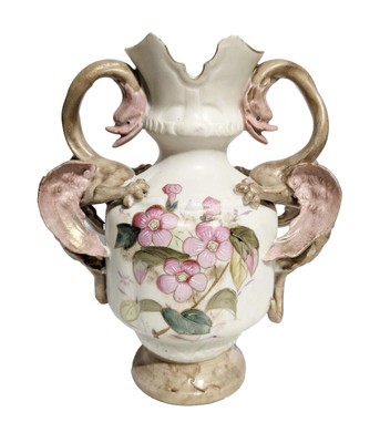 Royal Leicester Dragon Handles Flowered Gold Detailed Hand Painted CHIPPED Vase