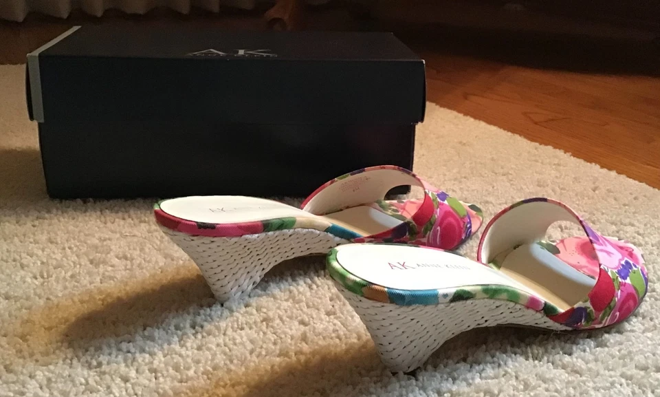 Anne Klein Akhoola Floral Multicolor Rosa Verde Púrpura Cesta Tacón de Cuña Talla 8M Foto 2 de 4