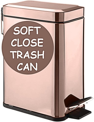 #ad #ad 1.6G Rose Gold Slim Trash Can Soft Close Lid Anti Bag Slip Mini Bathroom $40.31