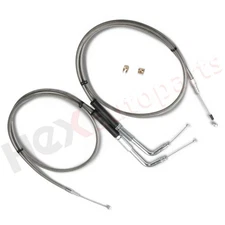 42" Stainless Steel Throttle and Idle Cable Set for Harley Davidson 56579-02A