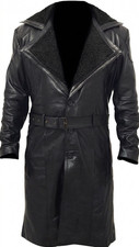 Herren Distressed Schwarz Echtleder Trenchcoa...
