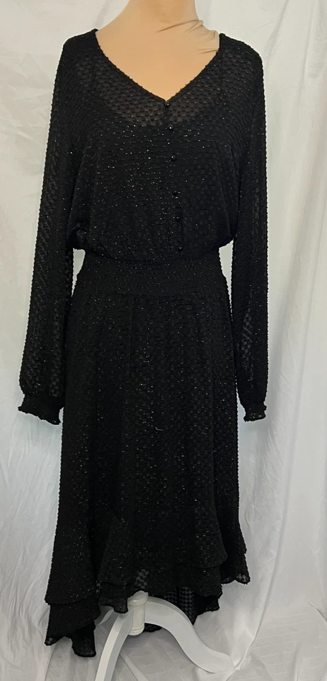 Nanette Lepore high low smocked dress black & gold with liner size 14 - Image 3 of 4