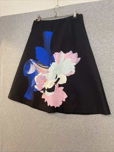 Blue Juice Floral Print A Line Knee or Midi Skirt Sz 10 Corporate Cocktail