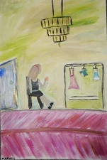 12 X 18 Maxwell Expressionism Painting On Paper Of Woman Choosing Clothes