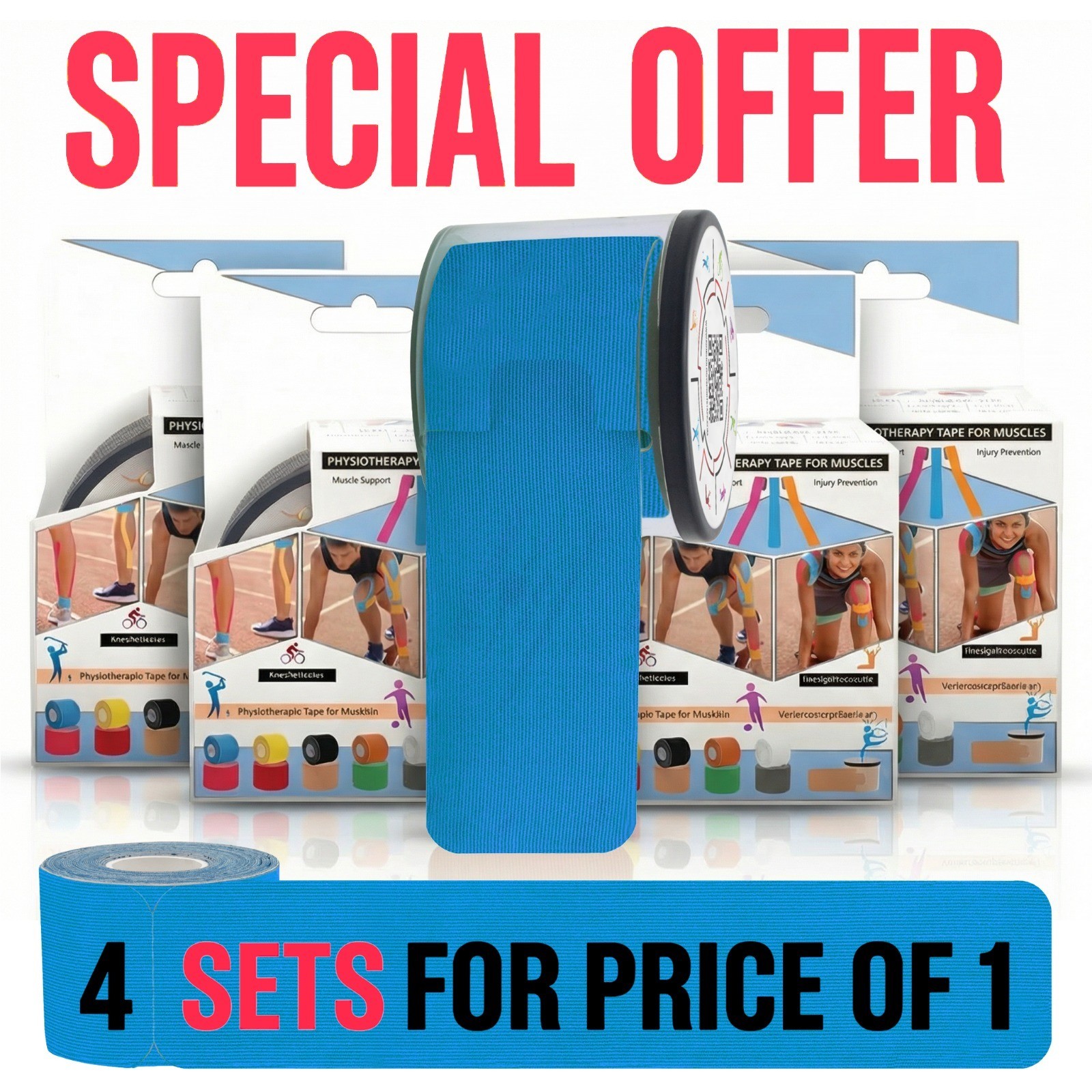 4 rol Blue K TAPE Pre cut  Sports Tape with Dispenser 5m Synthetic Tape